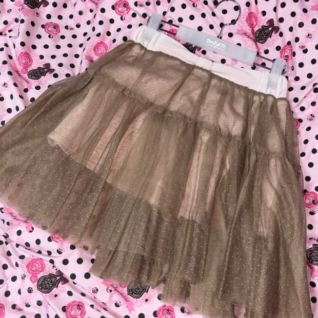 (새상품)샤키리 리본 투웨이 튜튜 스커트 브라운