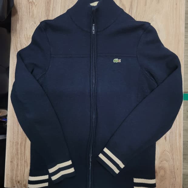 라코스테 진네이비 모 100% 집업 가디건 니트