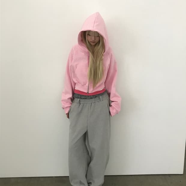 Kyoiii 쿄이 크리스탈 큐빅 크롭 후드집업 판매합니다