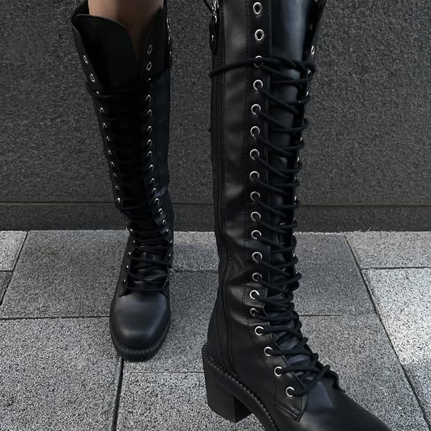 이은 레이스업 롱 부츠