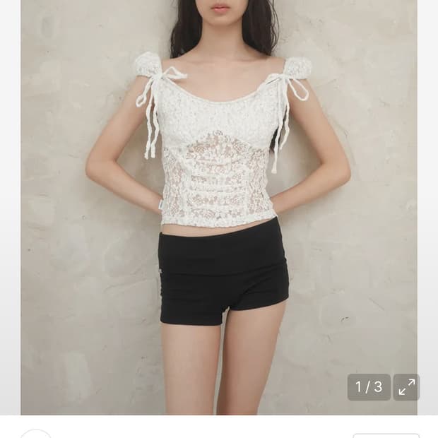 [Cerric]LACE CREASE SHIRRING HALF TOP