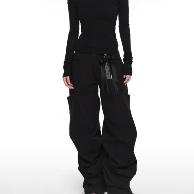나체 팬츠 (PINTUCK WIDE PANTS (UNISEX) BLACK