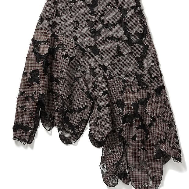 PERVERZE Check and Lace Jagged-Hem Skirt