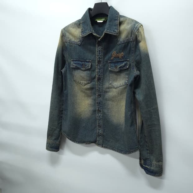 지프 빈티지 워싱 백로고 자수 데님 셔츠 (44)