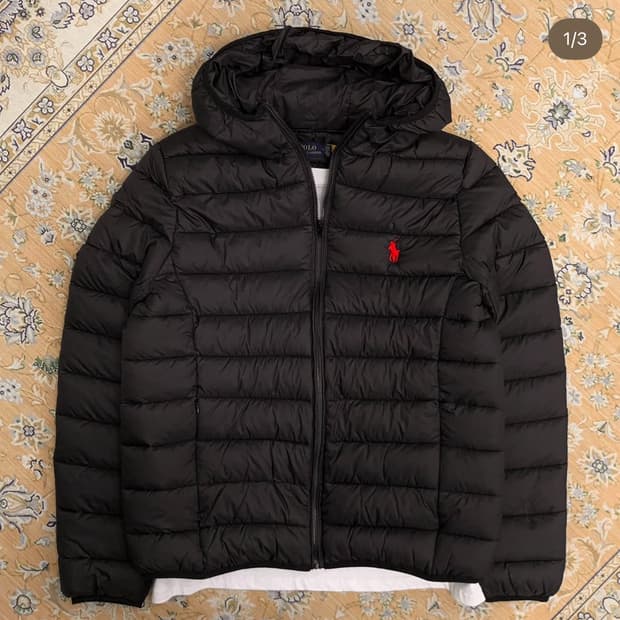 폴로 랄프로렌 블랙 경량 후드 패딩