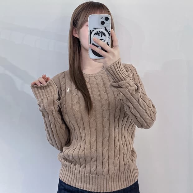 폴로랄프로렌 화이트포니 베이지 케이블 니트