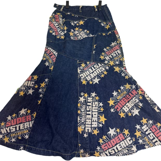 히스테릭글래머 90's logo patchwork denim skirt