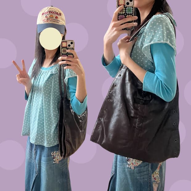 빈티지 리얼레더 초코브라운 아일렛 셔링 숄더백