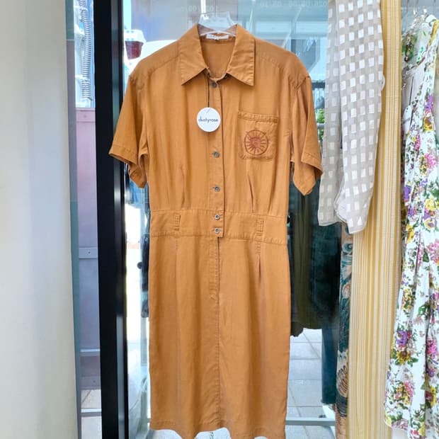 오렌지브라운 빈티지 카라 원피스 