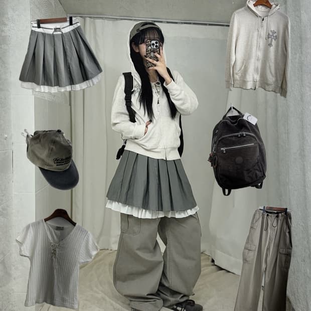 키플링 데일리 뮤트 그레이 베이지 러힙 코디세트