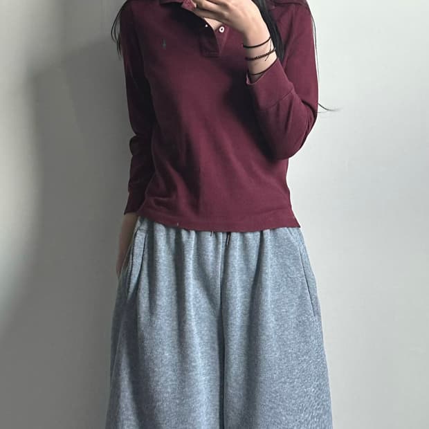 폴로 랄프로렌 버건디 긴팔 카라 티셔츠