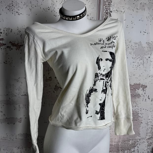 Vintage Print Boat-Neck Long Sleeve Top