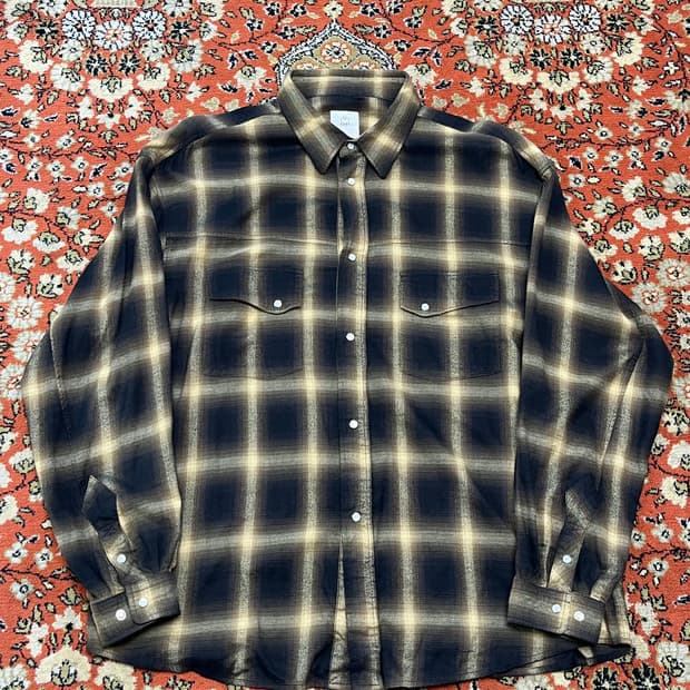 [3] 폴리테루 루즈드 체크 셔츠 웨스턴 옐로우 브라운