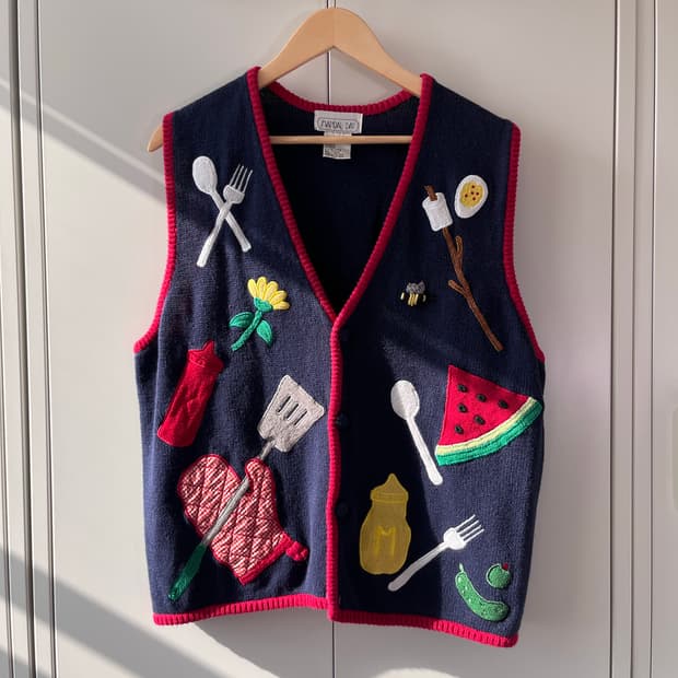 Mandal bay 쿠킹 자수 니트 조끼 가디건 