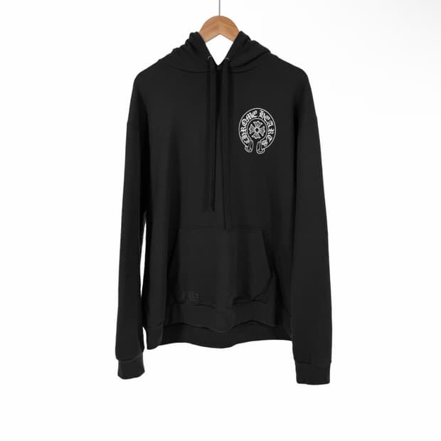 [L] 크롬하츠 남성 말리부 로고 한정 홀스슈 말발굽 후드 티셔츠 블랙