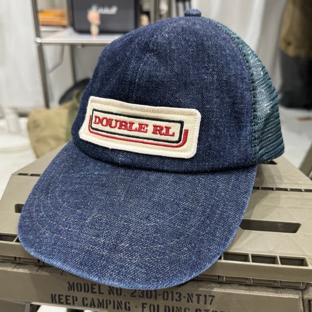 RRL 데님 로고 패치 메쉬 트러커 캡 (인디고 데님)
