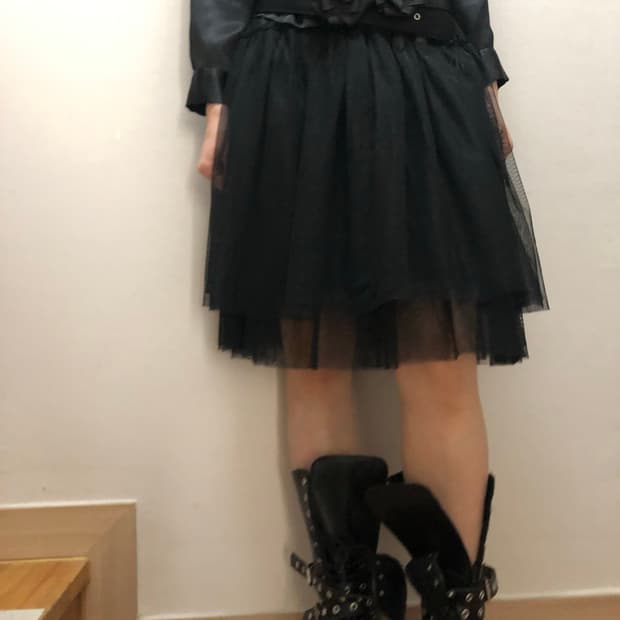 빈티지 블랙 레이스 미디 스커트