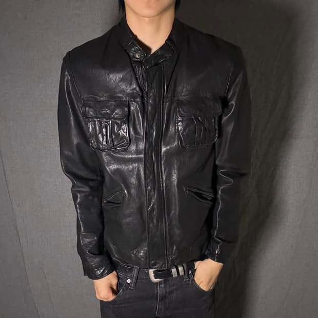 lamb skin pocket leather jacket