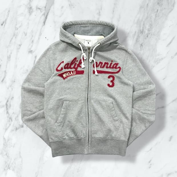  후아유 y2k 자수로고 그레이 후드집업