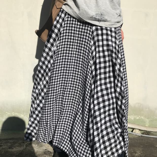믹스 체크 맥시 스커트