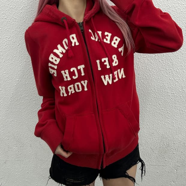 아베크롬비 센터로고 레드 후드집업 M