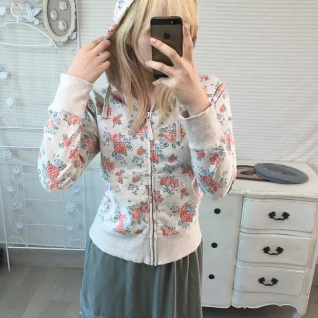 jpn vintage 플로럴 패턴 후드 집업