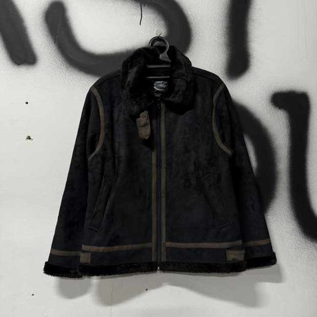 VTG 빈티지 올블랙 스웨이드 가죽 배색 무스탕 자켓