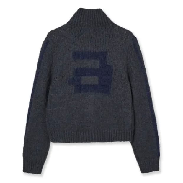 aeae HALF NECK KNIT ZIP-UP [CHARCOAL]