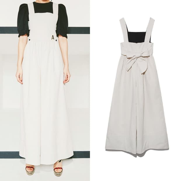 럭키슈에뜨 백 리본 포인트 와이드 점프수트