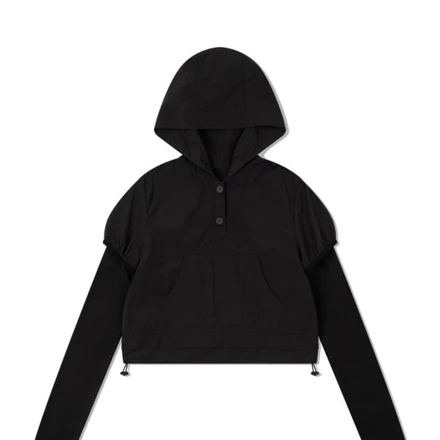 미세키 서울 Long sleeves layered hoodie BLACK