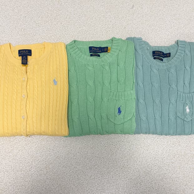 정품 폴로랄프로렌 여성 케이블 반팔 니트, 가디건