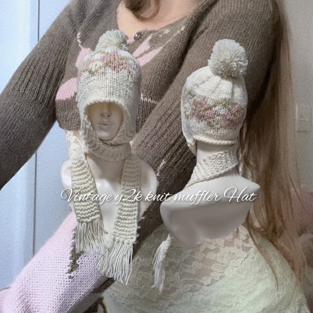Vintage y2k knit muffler Hat