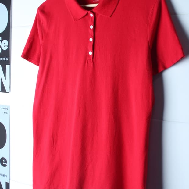 W(XL-2XL) 리 반팔 카라 티셔츠 빅사이즈 레드 무지-H36182