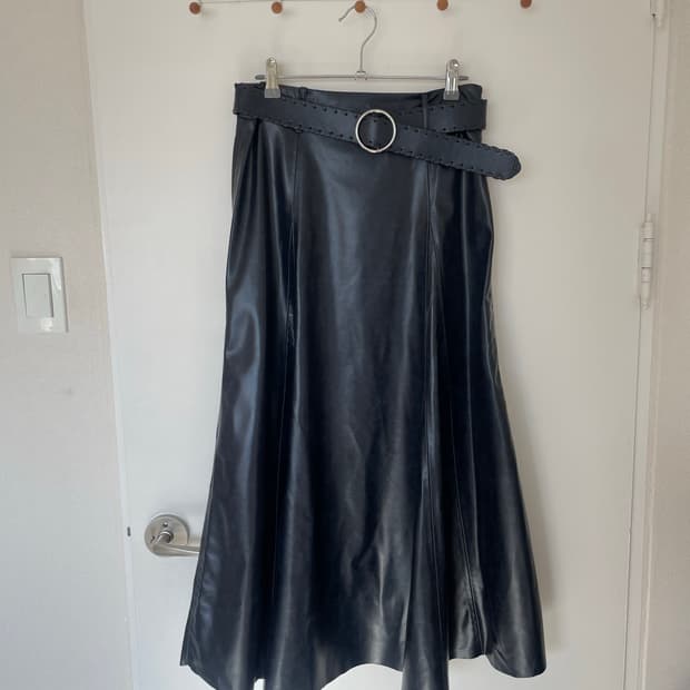 ZARA 레더 스웨이드 벨트 롱스커트 M