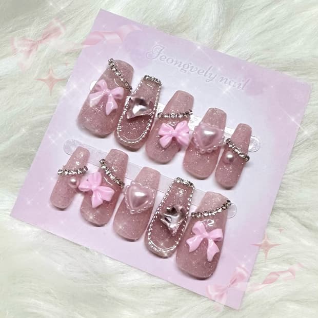 (공주네일🩷) 러블리 하트공주 수제네일팁 화려 네일