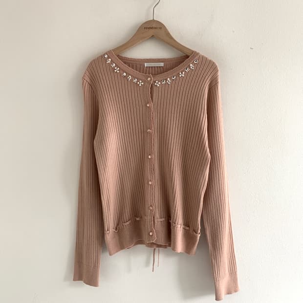 Flower Pearl Neck Cardigan