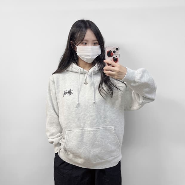 스투시 베이직 로고 후드티 그레이