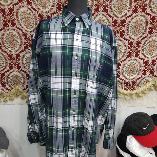 폴로 랄프로렌 90s 베어 자수 타탄체크 셔츠

