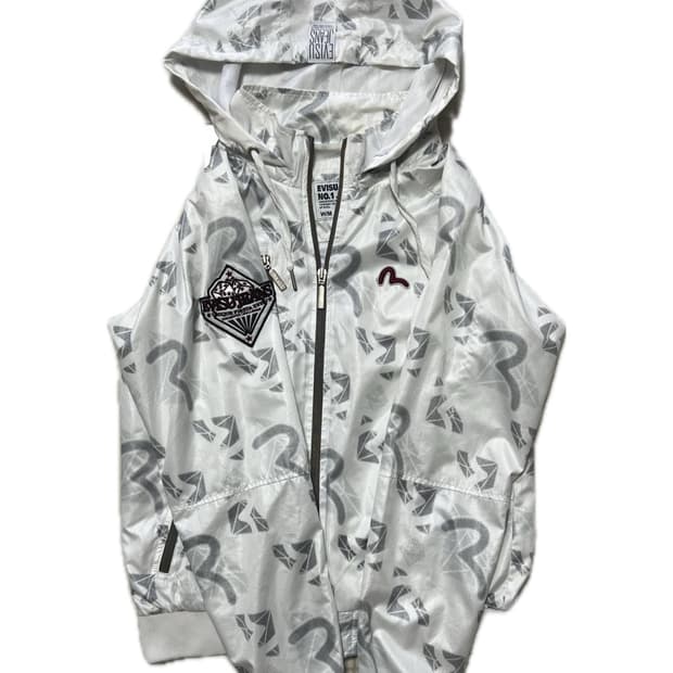 에비수 진스 화이트 풀프린팅 이너메쉬 바람막이
