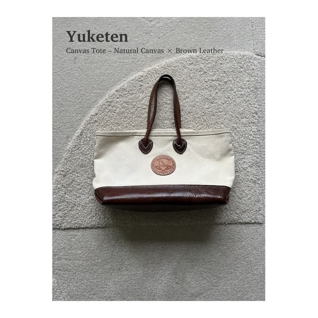 유케텐 가죽 캔버스 토트백