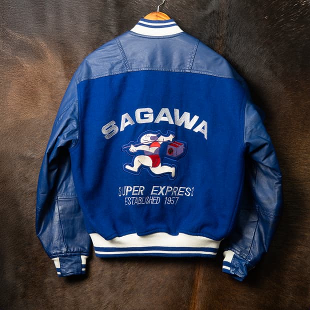 [100] 80s SAGAWA EXPRESS 울 레더 바시티 자켓 