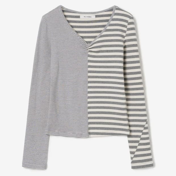 밀로우먼 믹스드 패턴 티셔츠 [스트라이프 그레이]