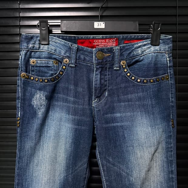 게스 찡 스터드 워싱 데님 부츠컷 나팔 플레어 웨스턴 24 고스 펑크 락