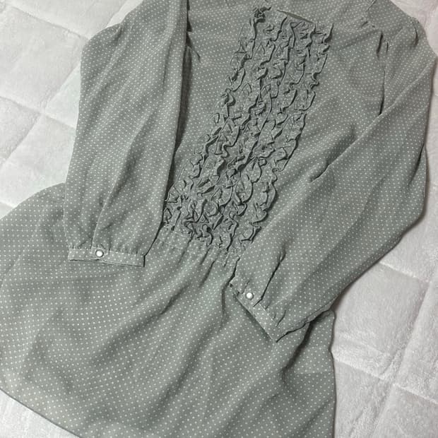 빈티지 민트색 그레이 도트 땡땡이 프릴 원피스 모리 갸루 