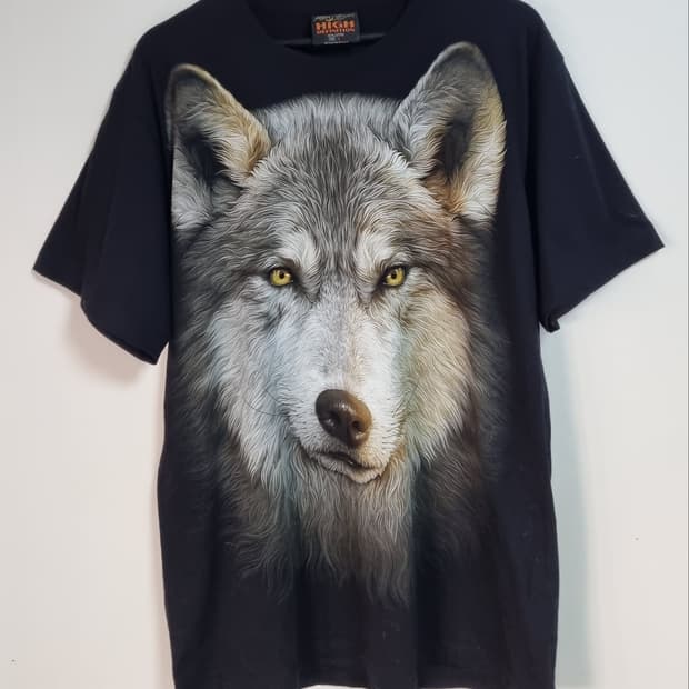 L ) ROCK CHANG 블랙 빈티지 늑대 반팔티