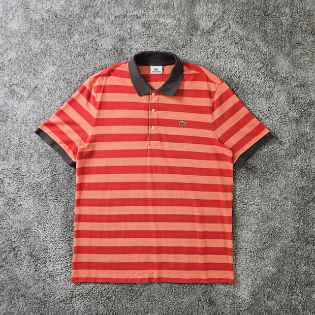 LACOSTE 단색 스트라이프 폴로 티셔츠