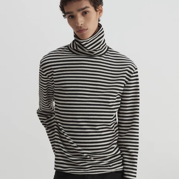 (L) 디앤에스알 텍스처 스트라이프 터틀넥 새상품 dnsr 디앤써