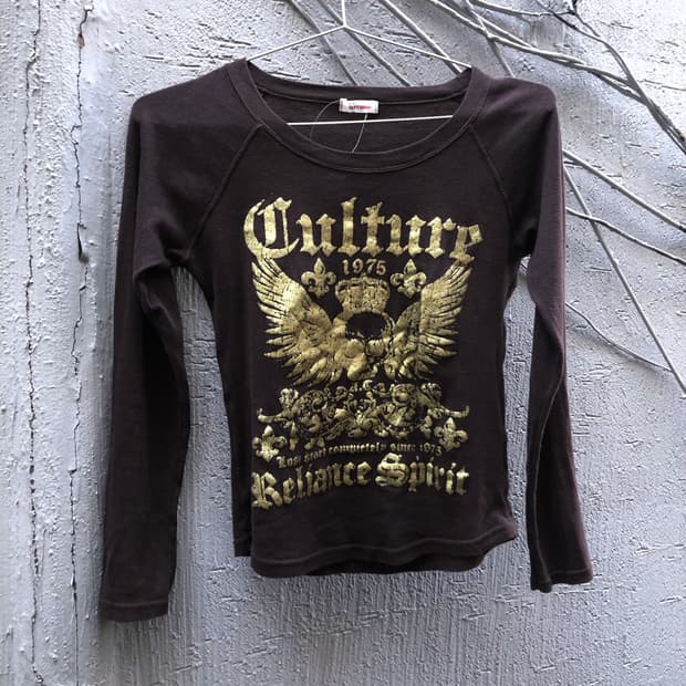 deep burgundy punk graphic long sleeve  