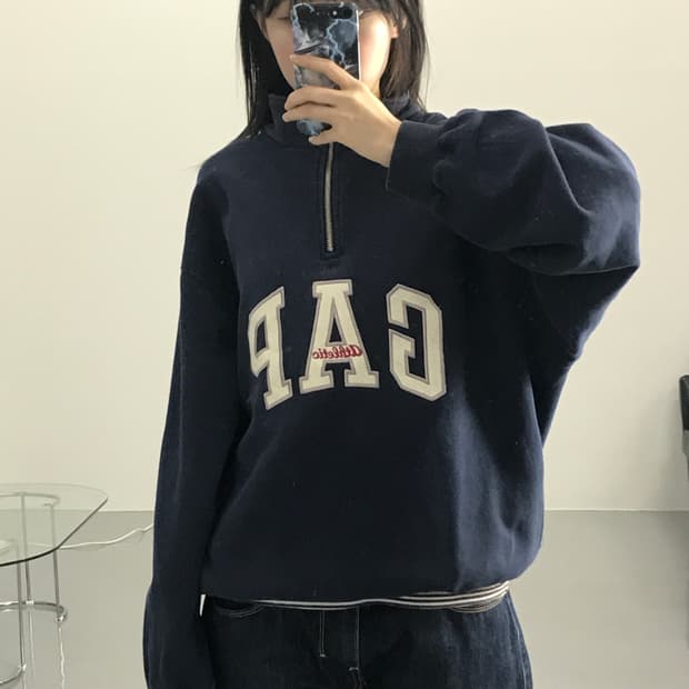  90s 올드스쿨 갭 하프집업 맨투맨