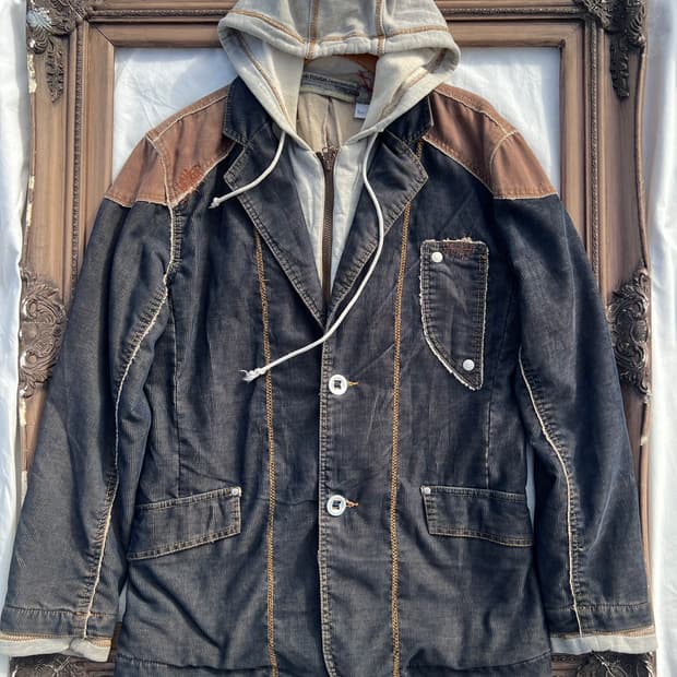 코듀로이 후드 레이어드 자켓